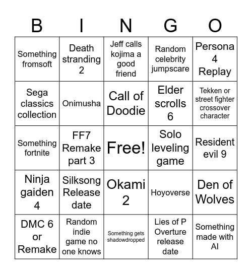 SGF 2025 Bingo Card