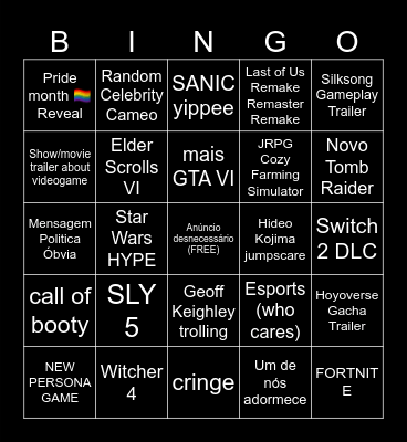 Summer Awards 2025 Bingo Card