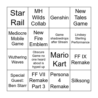 Summer Games Fest Bingo Card