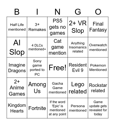 Summer Game Fest Bingo Card