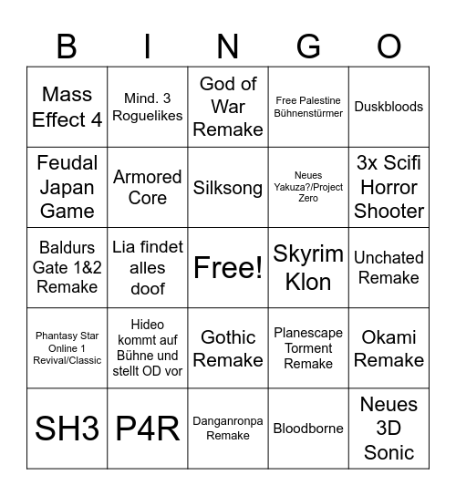 Summer Games Fest Bingo Card