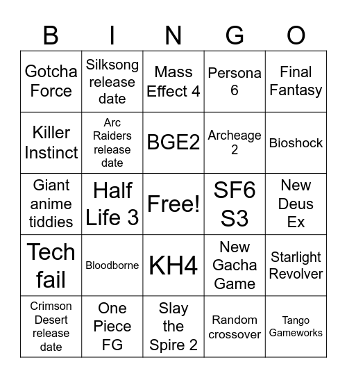 Summer Games Fest Bingo Card
