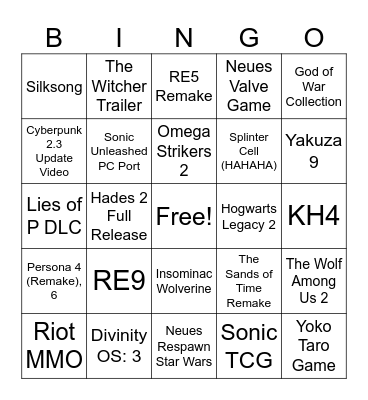Summer Game Fest 2025 Bingo Card