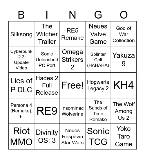 Summer Game Fest 2025 Bingo Card