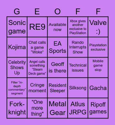 Summer Game Fest Bingo Card