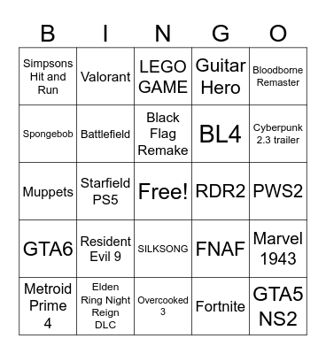 Summer Games Fest Bingo Card