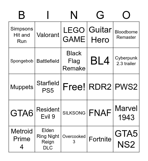 Summer Games Fest Bingo Card