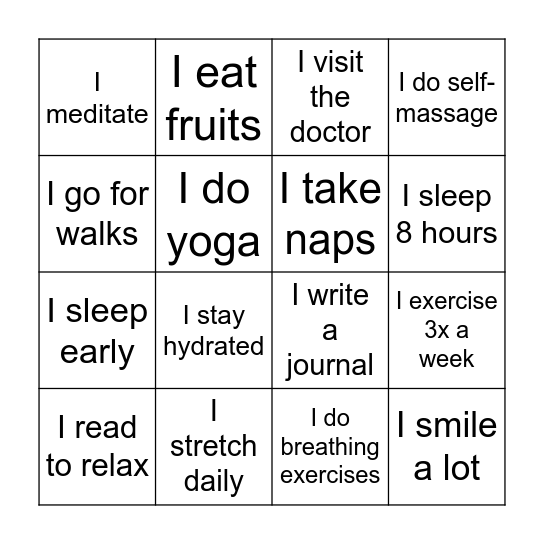 Self Care Bingo! Bingo Card