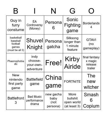 sUMMER gAMER fEST 2025 Bingo Card
