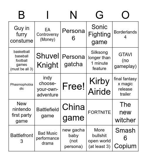 sUMMER gAMER fEST 2025 Bingo Card