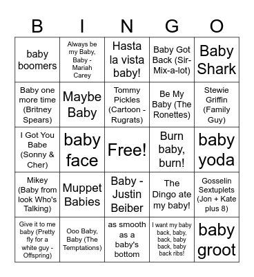 IT'S BINGO BABY! Bingo Card