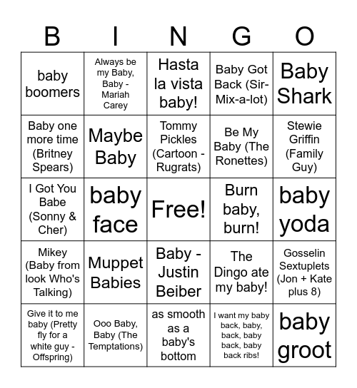 IT'S BINGO BABY! Bingo Card