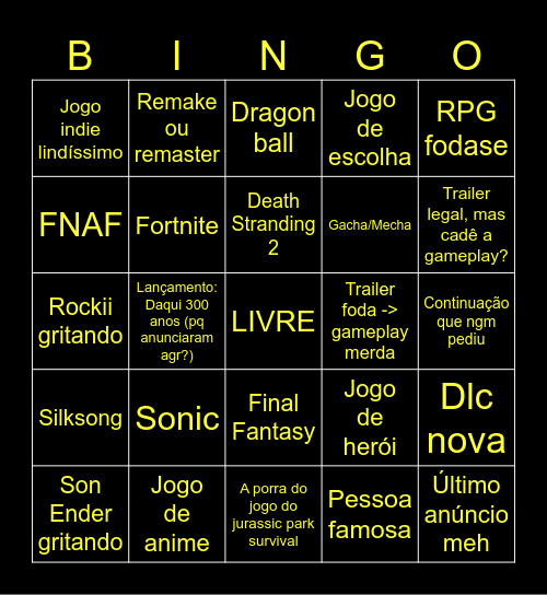 Summer Game Fest Bingo Card
