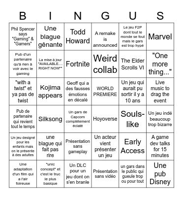 Games Conference Opening Show Bingo Card