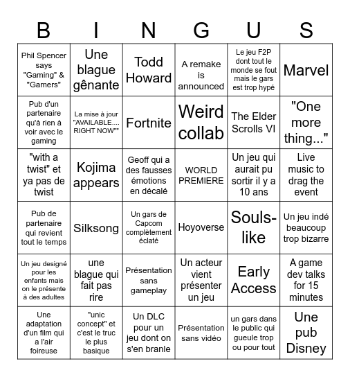 Games Conference Opening Show Bingo Card