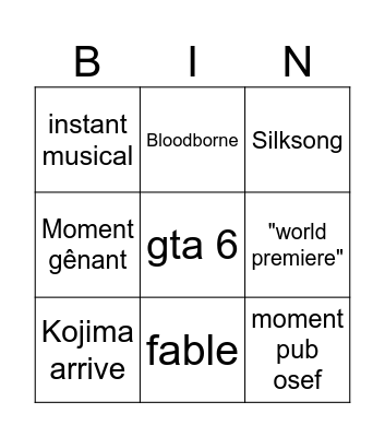 Summer Game Fest Bingo Card