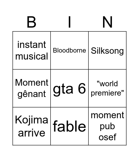 Summer Game Fest Bingo Card