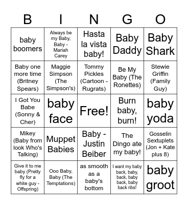 IT'S BINGO BABY! Bingo Card