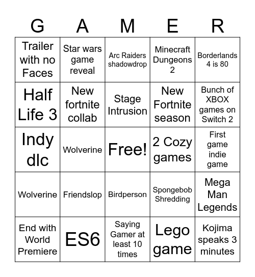 Untitled Bingo Card