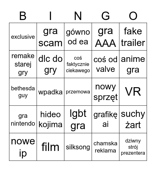 Game fest bingo Card