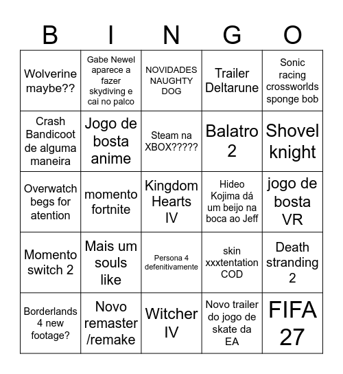 Summer games fest Bingo Card