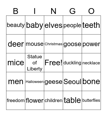 Nouns!  Bingo Card