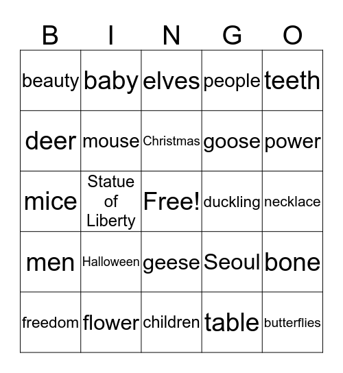 Nouns!  Bingo Card