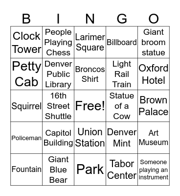 Downtown Denver Bingo Card