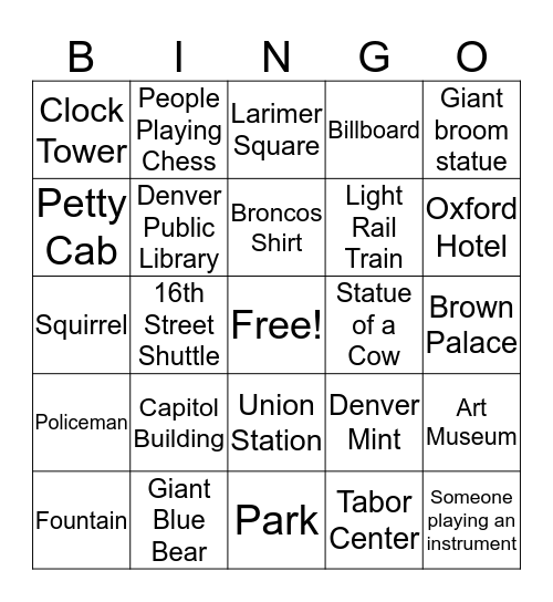 Downtown Denver Bingo Card