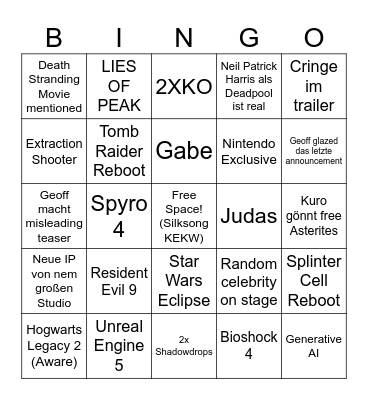 Summer Games Fest 2025 Bingo Card