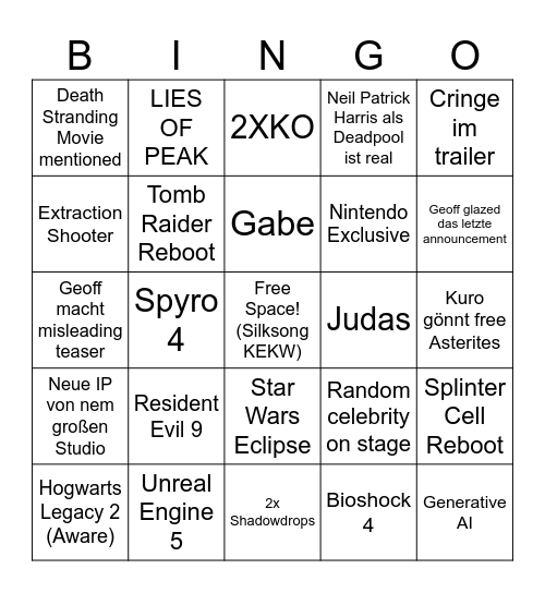 Summer Games Fest 2025 Bingo Card