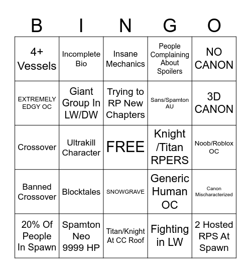 Untitled Bingo Card