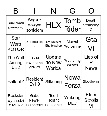 Summer Game Fest 2025 Bingo Card