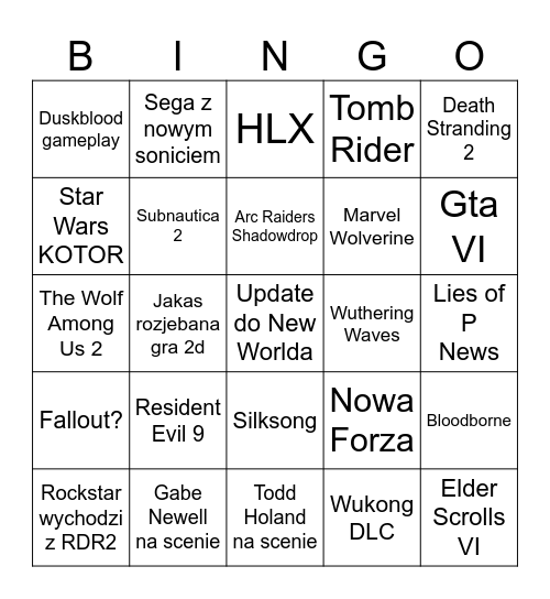 Summer Game Fest 2025 Bingo Card