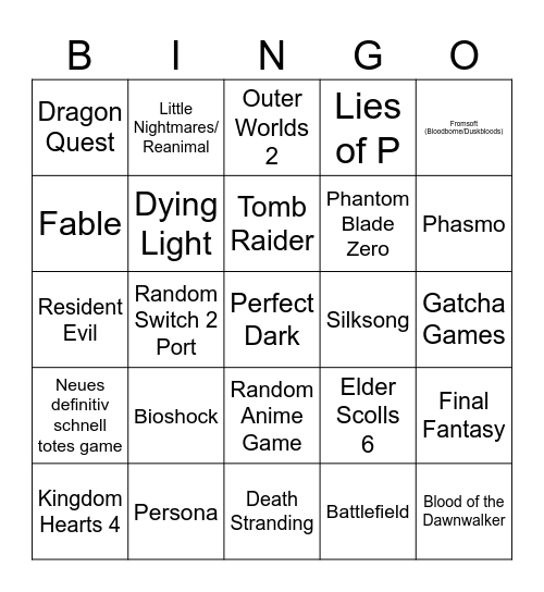 Summer Games Cope Bingo Card