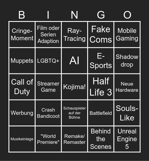 Summer Game Fest 2025 Bingo Card