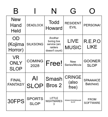 Summer Game Fest 2025 Bingo Card