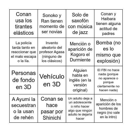 Película de Detective Conan Bingo Card