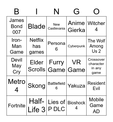 Summer Game Fest 2025 Bingo Card