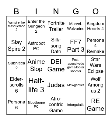 Summer Game Fest 2025 Bingo Card