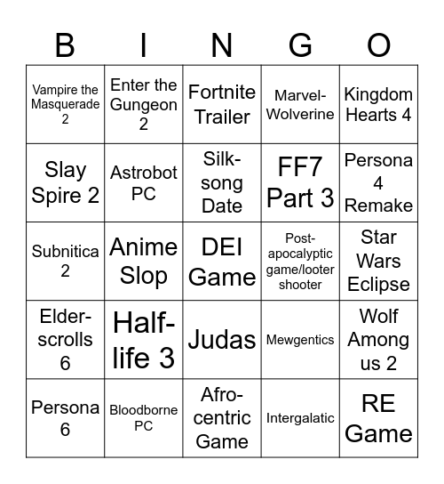 Summer Game Fest 2025 Bingo Card