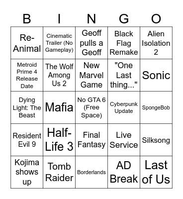 Summer Games Fest 2025 Bingo Card