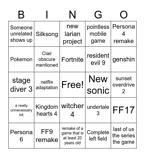 Summer games fest bingo Card