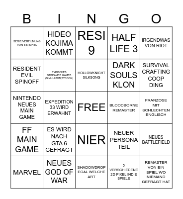 SUMMER GAME FEST Bingo Card
