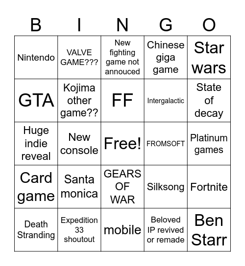 Untitled Bingo Card