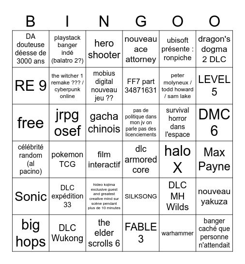 SUMMER GAME FEST Bingo Card