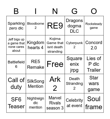 Summer Game Fest Bingo Card
