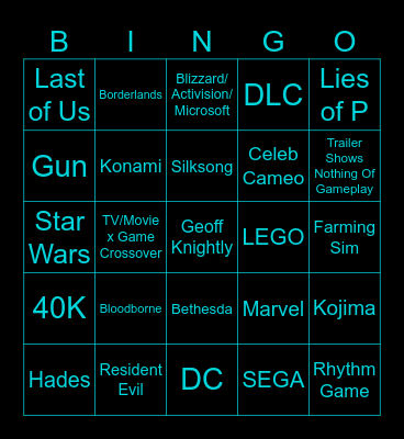 Summer Games Fest 2025 Bingo Card