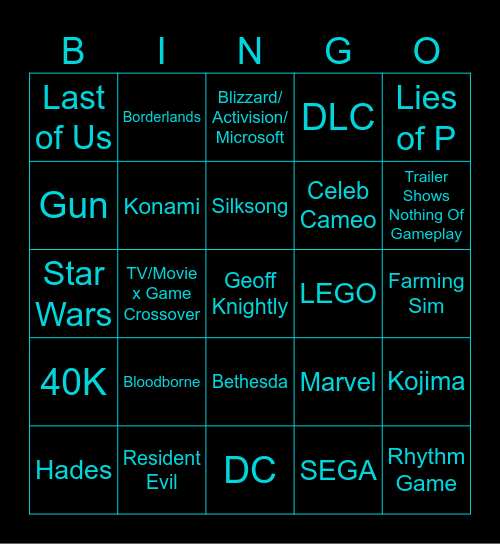 Summer Games Fest 2025 Bingo Card