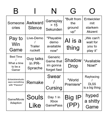 Summer Game Fest Bingo Card